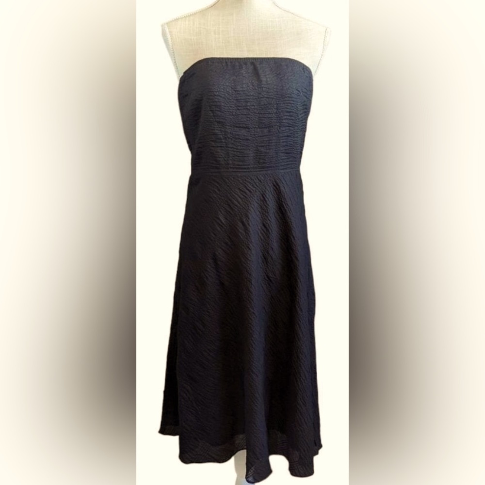 Vintage J. Crew Seersucker strapless midi classic dress in black